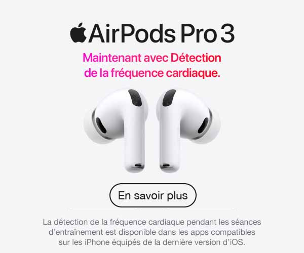 AirPods Pro 3 - Écouteurs sans fil avec réduction de bruit active 2x supérieure, capteur de fréquence cardiaque et traduction en temps réel